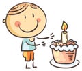 Cartoon happy boy with birtday cake, little kid, celebrate event, vector illustration