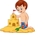 Cartoon happy boy making sand castle Royalty Free Stock Photo