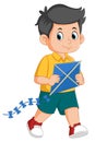 Cartoon happy boy playing kite Royalty Free Stock Photo