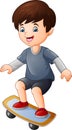 Cartoon happy boy playing skateboard Royalty Free Stock Photo