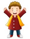 Cartoon happy boy in red winter clothes Royalty Free Stock Photo