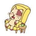 Happy Brown Cat Sleep On Yellow Sofa Seat cartoon doodle vector illustration flat design