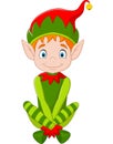 Cartoon happy Christmas elf sitting