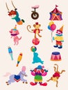 Cartoon happy circus show icons collection Royalty Free Stock Photo