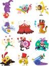 Cartoon happy circus show icons collection