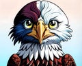 Cartoon happy comic bald eagle fish osprey face portrait drawing