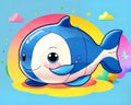 Cartoon happy comic blue whale dolphin inflatable papercut art