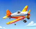 Cartoon happy comic child toy airplane yellow white single prop