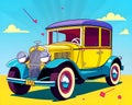 Cartoon happy comic classic elegant chrome retro road car