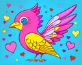 Cartoon happy comic colorful love twitter bird heart pop art
