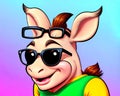 Cartoon happy comic donkey burro pig tough guy sunglasses smile