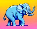 Cartoon happy comic elephant tusk blue pop art color