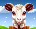 Cartoon happy comic friendly farm goat big eyes comedy smile