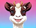 Cartoon happy comic friendly farm goat smiling face portrait