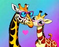 Cartoon happy comic giraffe family love kiss sunglasses comedy