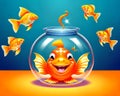 Cartoon happy comic goldfish gold fish bowl aquarium comedy swimming Royalty Free Stock Photo