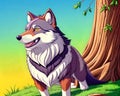 Cartoon happy comic grey gray wild timber wolf dog