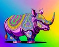 Cartoon happy comic hippopotamus graffiti painted colorful paisley hipster