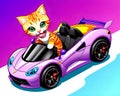 Cartoon happy comic kitty cat driver racing car toy Royalty Free Stock Photo