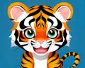 Cartoon happy comic lion baby tiger cat cute artist drawing big blue eyes