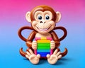 Cartoon happy comic monkey children play toy computer screen Royalty Free Stock Photo