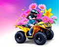 Cartoon happy comic motorized atv child auto toy flower blossom