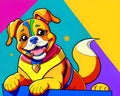 Cartoon happy comic pet puppy dog comedy artist psychedelic color Royalty Free Stock Photo