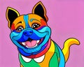 Cartoon happy comic pet puppy dog psychedelic pop art color Royalty Free Stock Photo