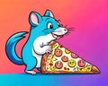 Cartoon happy comic pizza rat mouse eating pepperoni popart color