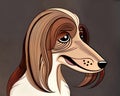 Cartoon happy comic puppy dog pet long brown hair comedy portrait