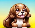 Cartoon happy comic puppy dog pet long brown hair setter spaniel groomed