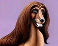 Cartoon happy comic puppy show dog long hair groomed elegant