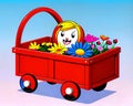 Cartoon happy comic red flower floral blossom garden wagon