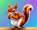 Cartoon happy comic red squirrel eating simple drawing sketch