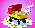 Cartoon happy comic red wagon baby buggy macaroni cheese food