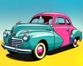 Cartoon happy comic retro car classic auto 1940 road sedan