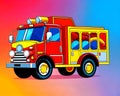 Cartoon happy comic retro car red fire truck pop art color Royalty Free Stock Photo