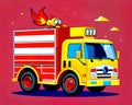 Cartoon happy comic retro car toy truck van fire fight Royalty Free Stock Photo