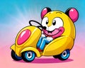 Cartoon happy comic retro child yellow bumper car funny smiling face