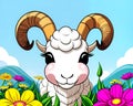 Cartoon happy comic rural farm goat comedy face flower