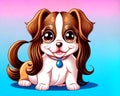 Cartoon happy comic small puppy dog pet groomed long hair