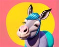 Cartoon happy comic smiling burro donkey pop art color