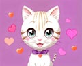 Cartoon happy comic striped tabby kitty kitten big eyes face portrait