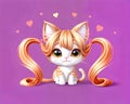 Cartoon happy comic tabby long hair orange kitten cat pet