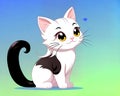 Cartoon happy comic tabby short hair black white kitty cat