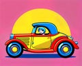 Cartoon happy comic toy car coupe yellow color driver Royalty Free Stock Photo
