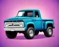 Cartoon happy comic vintage car classic pickup 4x4 truck blue