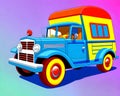 Cartoon happy comic vintage classic jalopy homemade pickup camper Royalty Free Stock Photo