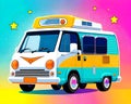 Cartoon happy comic vintage old ambulance camper travel motorhome van Royalty Free Stock Photo