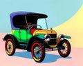 Cartoon happy comic vintage retro car jalopy buggy 1900